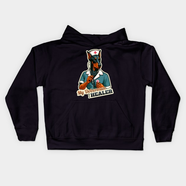 Doberman nurse Kids Hoodie by k9-tee